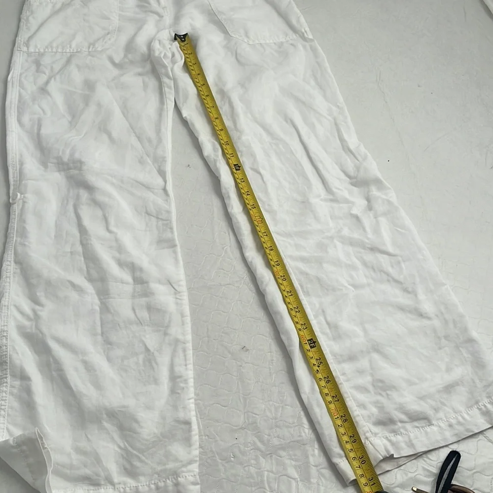 H&M white linen wide leg roll up pants